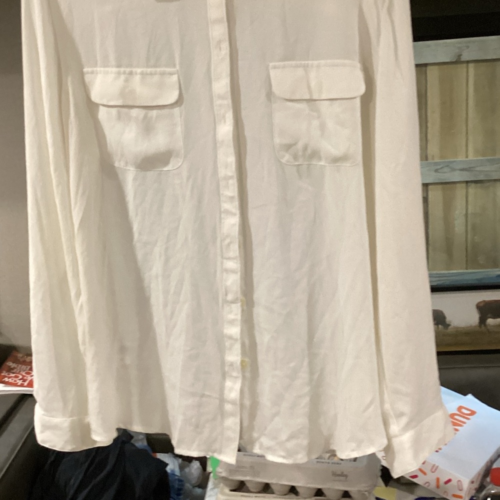 LOFT Cream Collared Button-Front Shirt - Picture 2 of 3